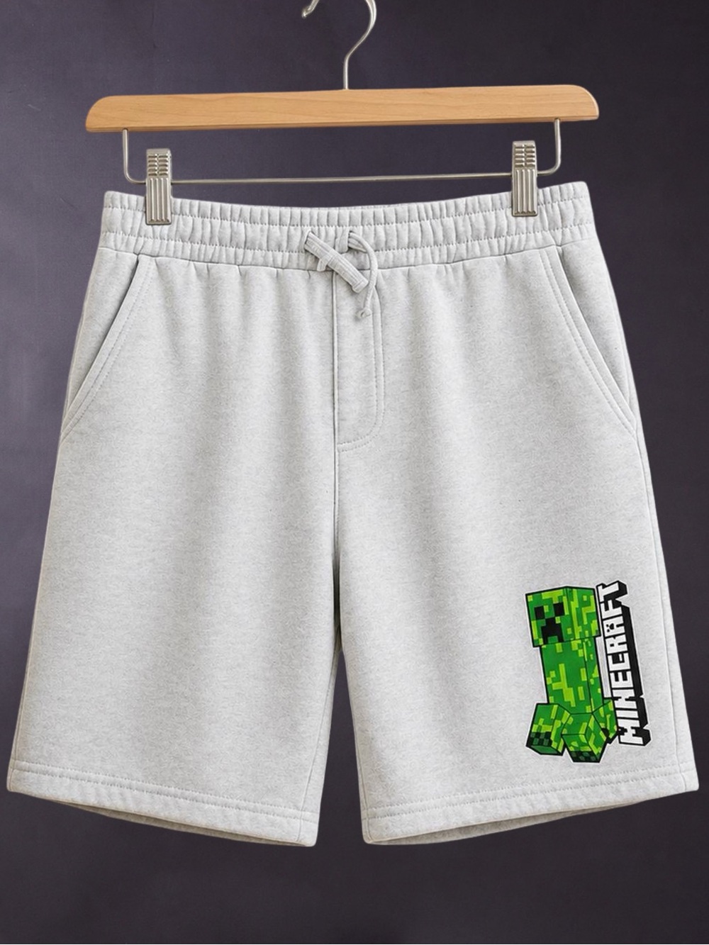 MINECRAFT Creeper Fleece Shorts XL 14/16 Gray Pull-On Lounge Shorts Boys